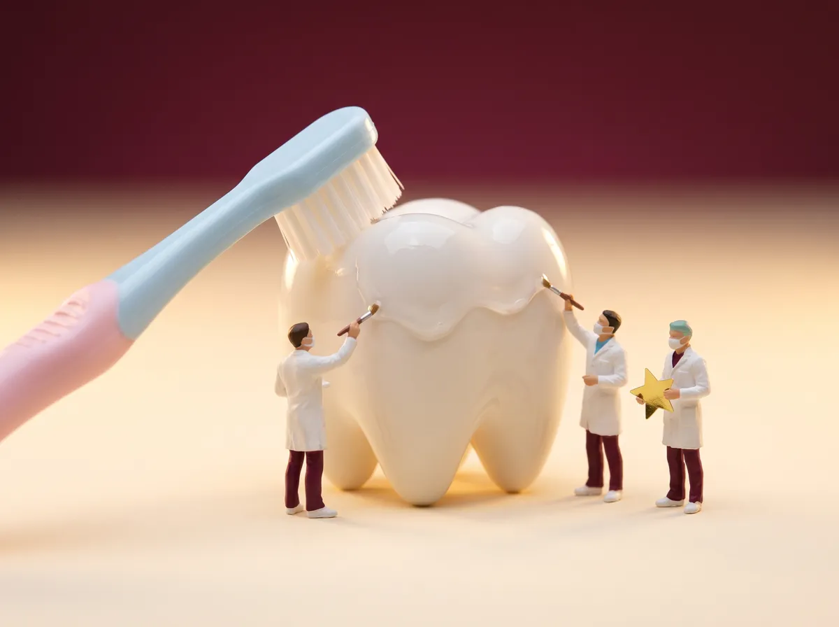 Illustration: tiny doctors protecting a baby tooth